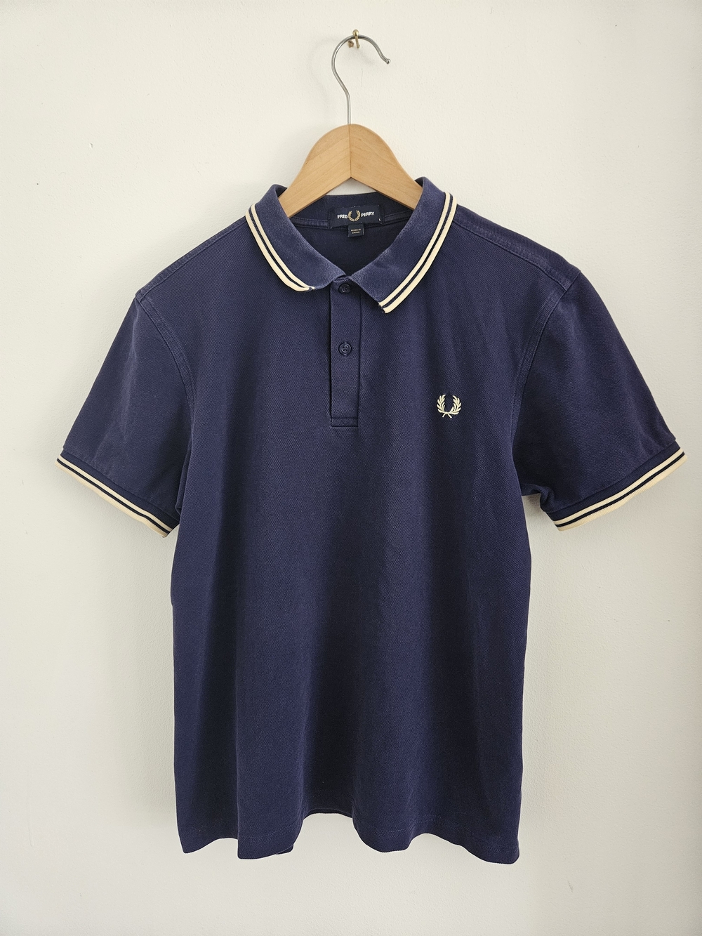 Fred Perry Navy Polo Twin Tipping Mens Large Short Sleevw